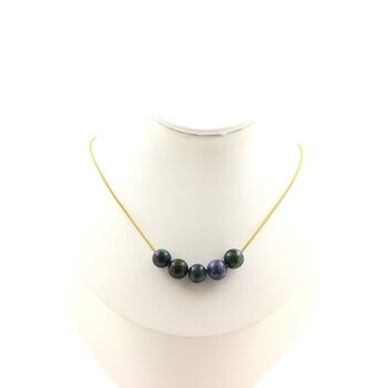 Azurite Chrysocolla 5 beads 8 mm necklace. Golden Stainless steel chain