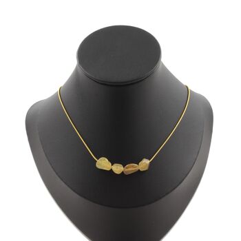 Yellow Apatite from Madagascar 4 beads necklace. Golden Stainless steel chain