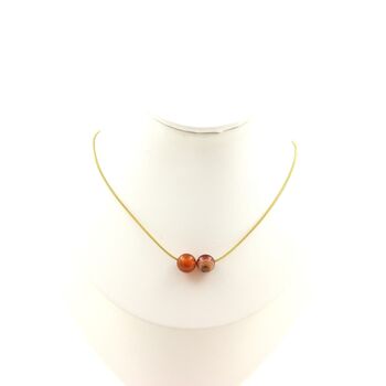 Dream Agate 2 beads 8 mm necklace. Golden stainless steel chain