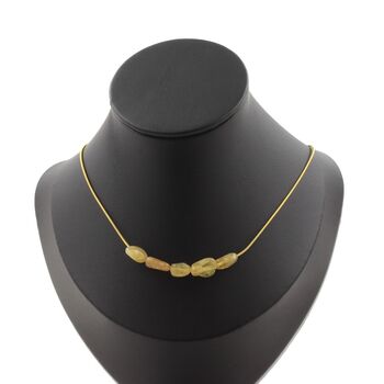 Yellow Apatite from Madagascar 5 beads necklace. Golden Stainless steel chain