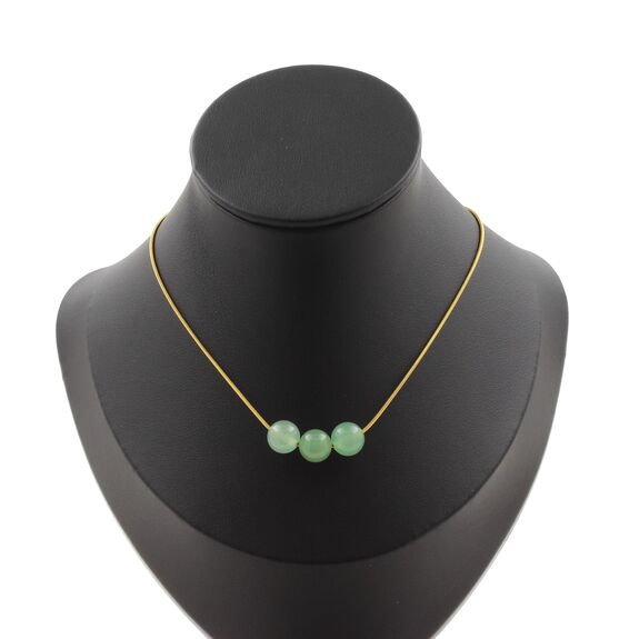 Aventurine 3 beads 8 mm necklace. Golden stainless steel chain