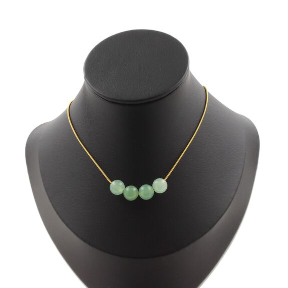 Aventurine 4 beads 8 mm necklace. Golden Stainless steel chain