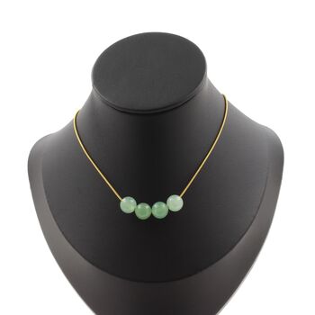 Aventurine 4 beads 8 mm necklace. Golden Stainless steel chain