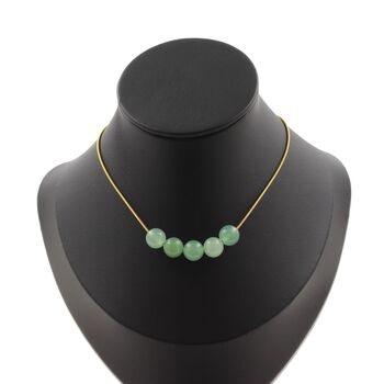 Aventurine 5 beads 8 mm necklace. Golden Stainless steel chain
