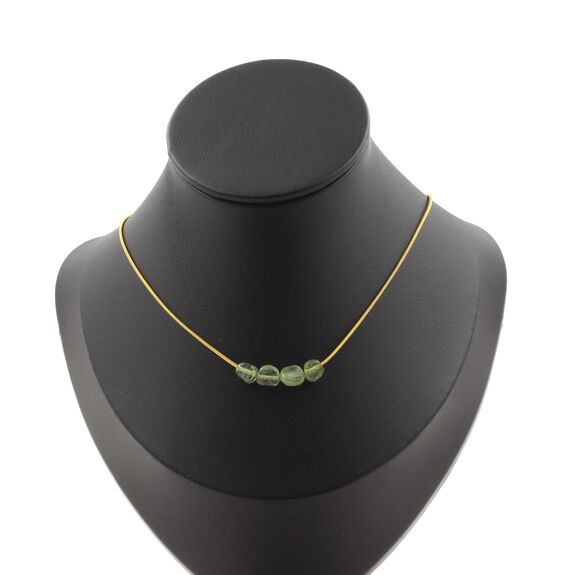 Green Apatite from Madagascar 4 beads necklace. Golden Stainless steel chain
