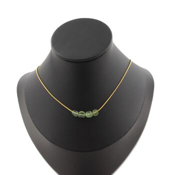 Green Apatite from Madagascar 4 beads necklace. Golden Stainless steel chain