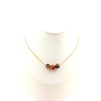 Dream Agate 3 beads 8 mm necklace. Golden stainless steel chain