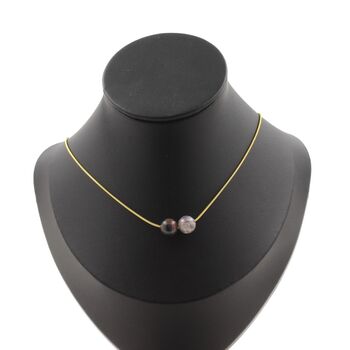 Indian Agate 2 beads necklace 8 mm. Golden stainless steel chain