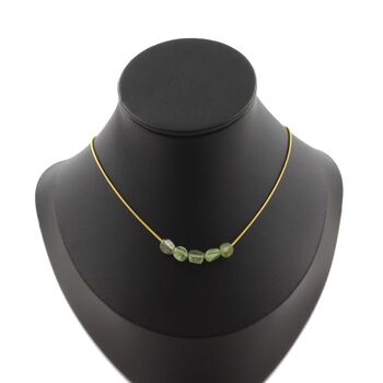 Green Apatite from Madagascar 5 beads necklace. Golden Stainless steel chain