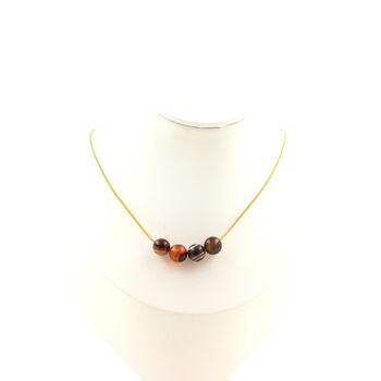 Dream Agate 4 beads 8 mm necklace. Golden Stainless steel chain