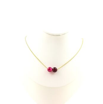 Pink banded Agate 2 beads necklace 8 mm. Golden stainless steel chain