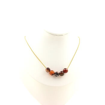 Dream Agate 5 beads 8 mm necklace. Golden Stainless steel chain