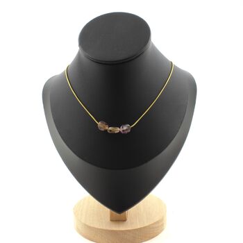 Auralite from Canada 3 beads necklace. Golden stainless steel chain