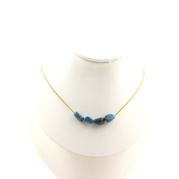 Blue Apatite from Brazil 4 beads necklace. Golden Stainless steel chain