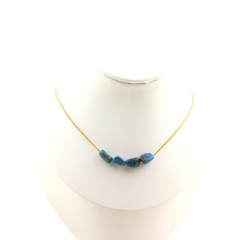 Blue Apatite from Brazil 4 beads necklace. Golden Stainless steel chain