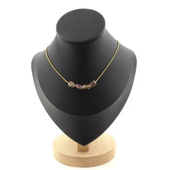Auralite from Canada 4 beads necklace. Golden Stainless steel chain