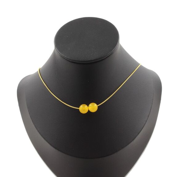 Yellow Agate 2 beads necklace 8 mm. Golden stainless steel chain