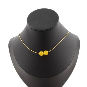 Yellow Agate 2 beads necklace 8 mm. Golden stainless steel chain