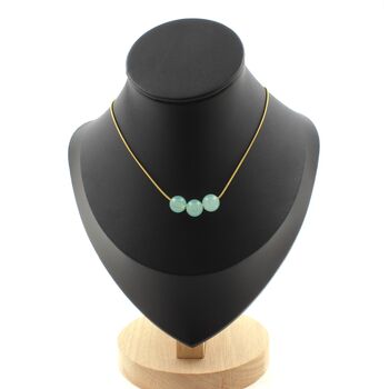 Angelite 3 beads 8 mm necklace.Golden stainless steel chain