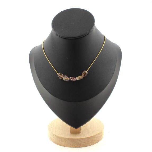 Auralite from Canada 5 beads necklace. Golden Stainless steel chain