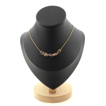 Collier 5 perles Auralite du Canada. Chaine en acier doré inoxydable