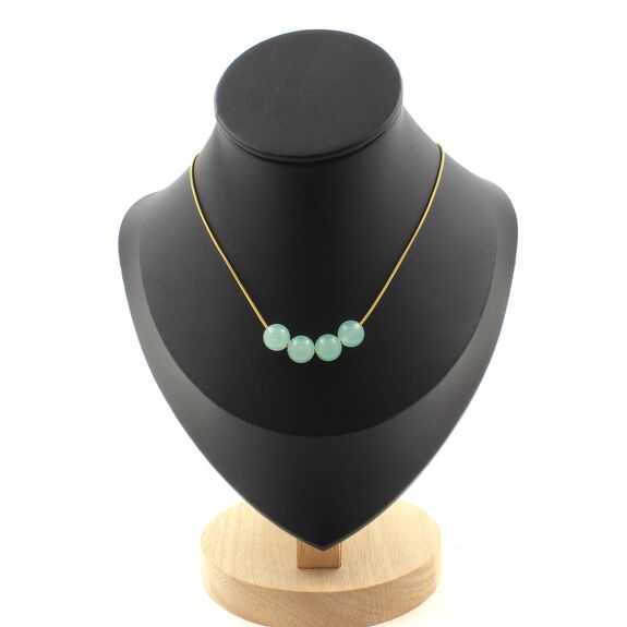Angelite 4 beads 8 mm necklace. Golden Stainless steel chain