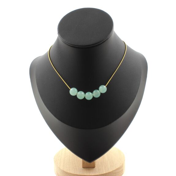 Angelite 5 beads 8 mm necklace. Golden Stainless steel chain