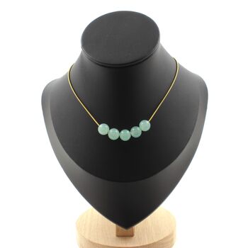 Angelite 5 beads 8 mm necklace. Golden Stainless steel chain