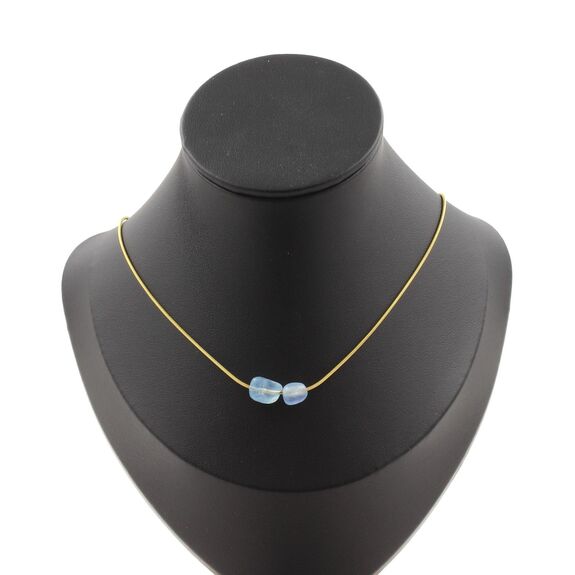Aquamarine from Brazil 2 beads necklace. Golden stainless steel chain