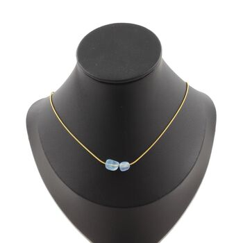 Collier 2 perles Aigue-Marine du Brésil. Chaine en acier doré inoxydable