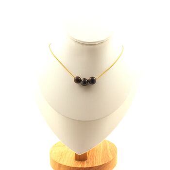 Bronzite 3 beads 8 mm necklace. Golden stainless steel chain