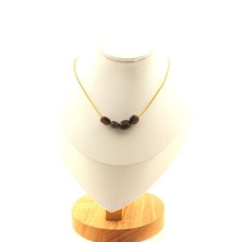 Bronzite from Brazil 4 beads necklace. Golden Stainless steel chain