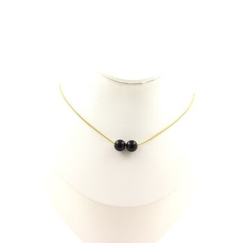 Black Agate 2 beads 8 mm necklace. Golden stainless steel chain