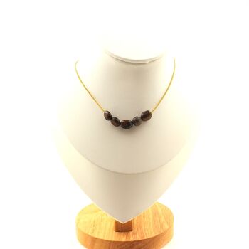 Bronzite from Brazil 5 beads necklace. Golden Stainless steel chain