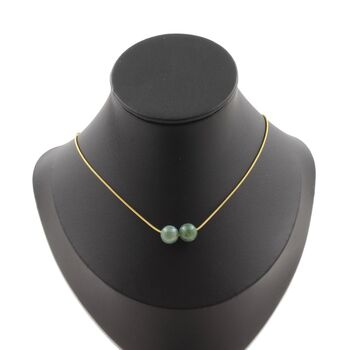 Moss Agate 2 beads 8 mm necklace. Golden stainless steel chain