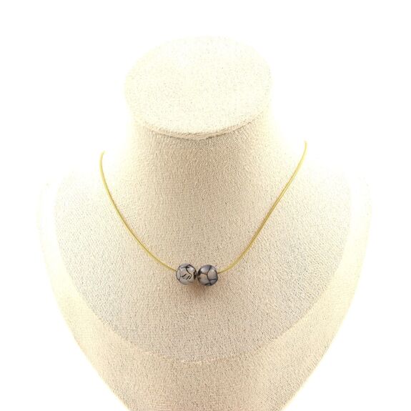 Dragon vein Agate 2 beads 8 mm necklace. Golden stainless steel chain