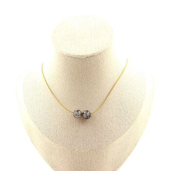 Dragon vein Agate 2 beads 8 mm necklace. Golden stainless steel chain
