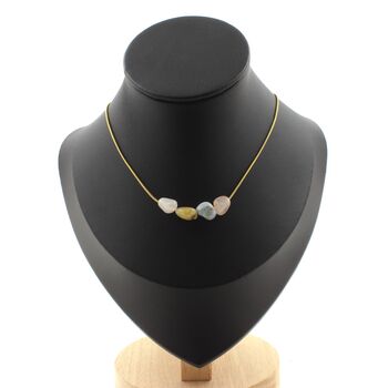 Collier 4 perles Béryl Morganite du Brésil. Chaine en acier doré inoxydable