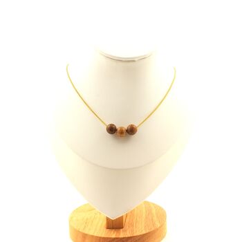 Wood 3 beads 8 mm necklace. Golden stainless steel chain