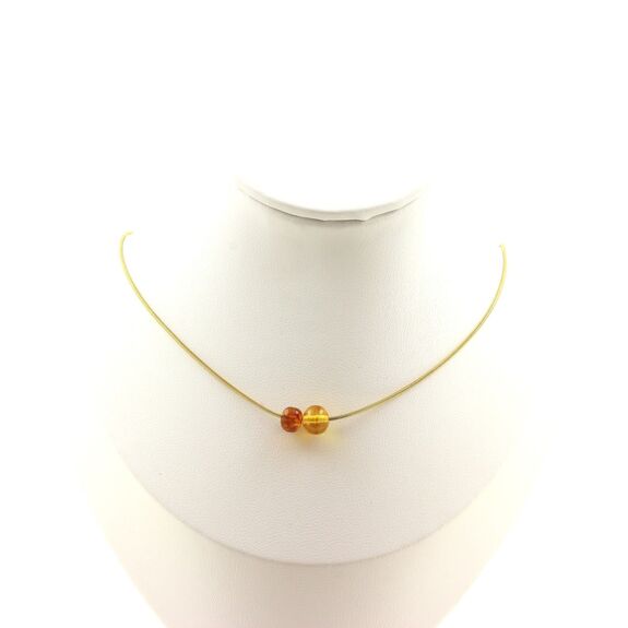 Genuine Baltic Sea Amber 2 beads necklace. Golden stainless steel chain