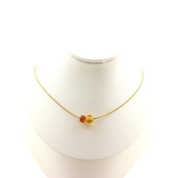Genuine Baltic Sea Amber 2 beads necklace. Golden stainless steel chain