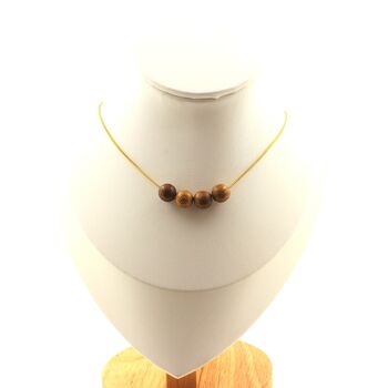 Wood 4 beads 8 mm necklace. Golden Stainless steel chain