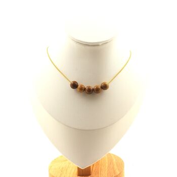 Wood 5 beads 8 mm necklace. Golden Stainless steel chain