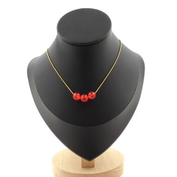 Red Chalcedony 3 beads 8 mm necklace. Golden stainless steel chain