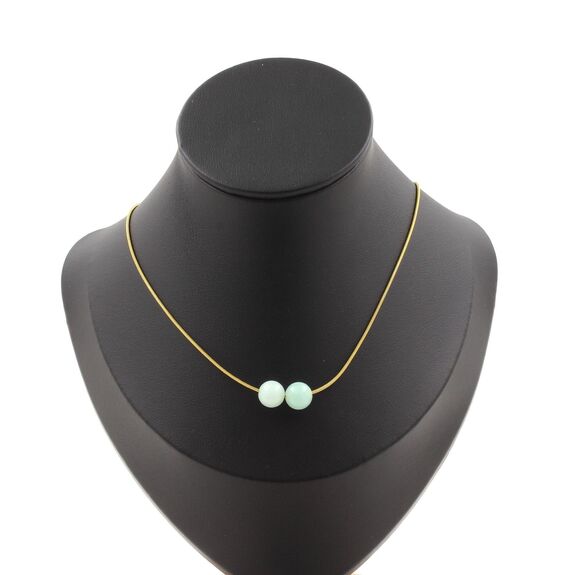 Amazonite 2 beads 8 mm necklace. Golden stainless steel chain
