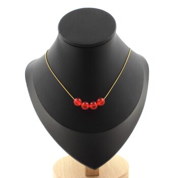 Red Chalcedony 4 beads 8 mm necklace. Golden Stainless steel chain