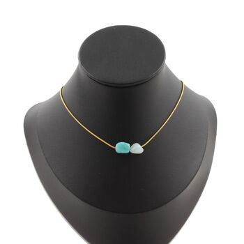 Collier 2 perles Amazonite du Brésil. Chaine en acier doré inoxydable