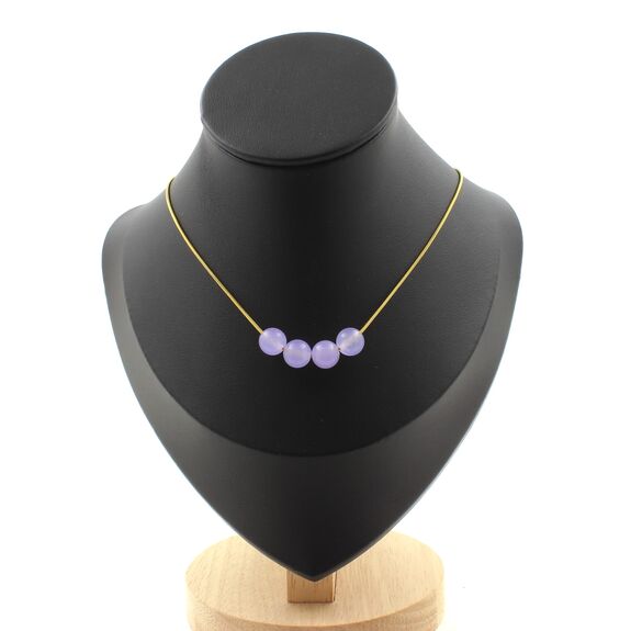 Lavender Chalcedony 4 beads 8 mm necklace. Golden Stainless steel chain