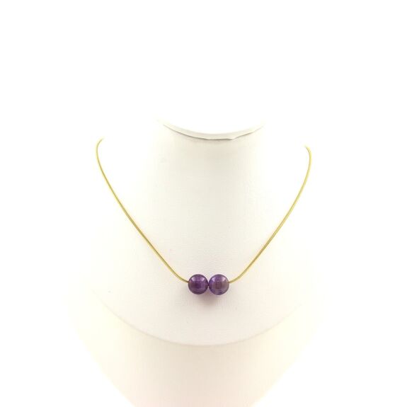 Amethyst 2 beads  8 mm necklace. Golden stainless steel chain