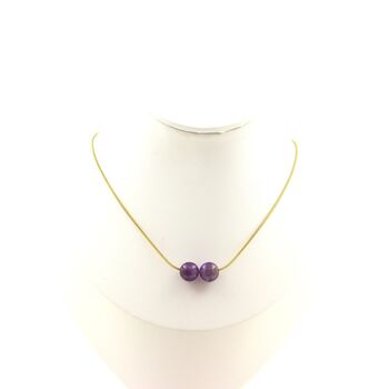 Amethyst 2 beads  8 mm necklace. Golden stainless steel chain